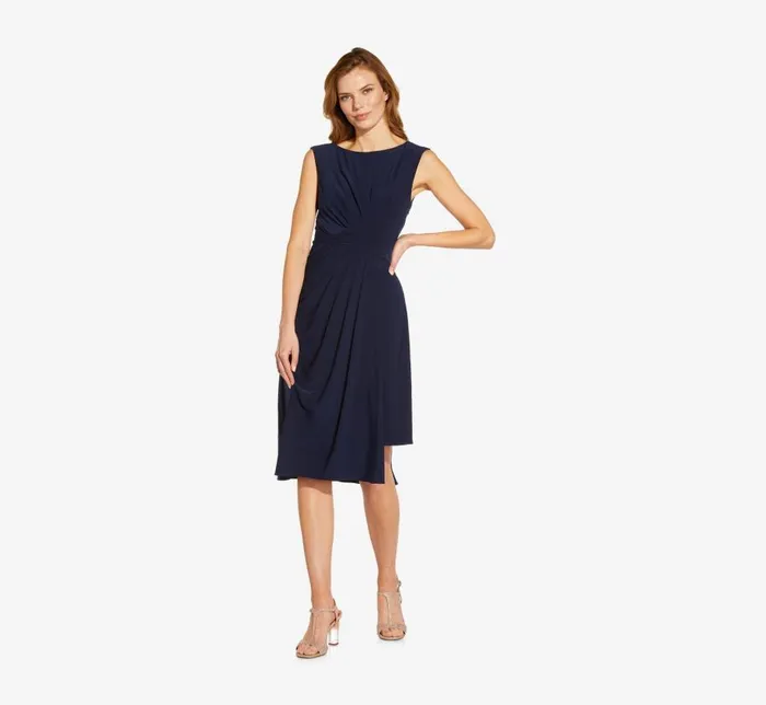 Midi Dresses Womens Adrianna Papell Asymmetrical Draped Midi Dress In Midnight