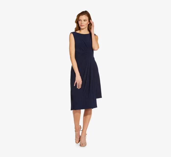 Midi Dresses Womens Adrianna Papell Asymmetrical Draped Midi Dress In Midnight