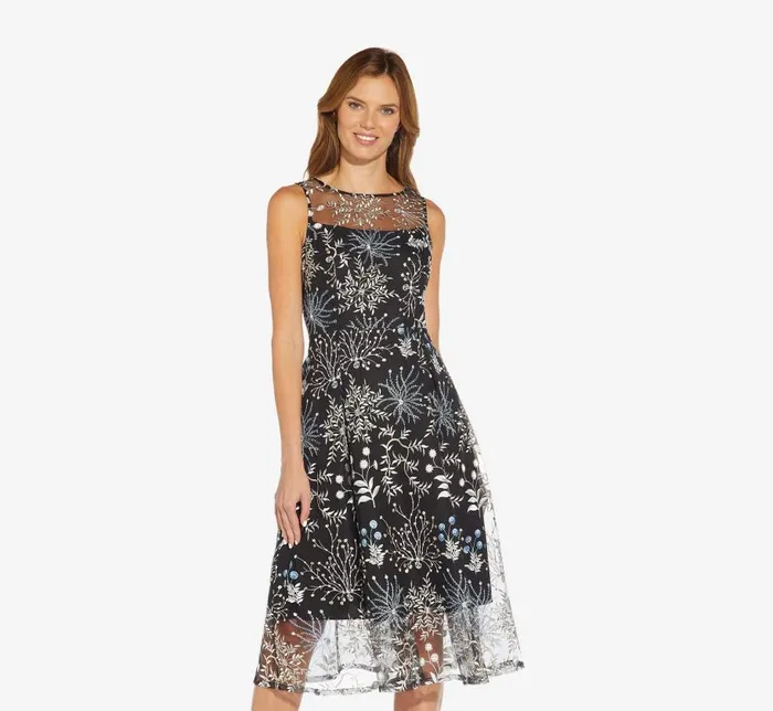 Midi Dresses Womens Adrianna Papell Embroidered Midi Length Sleeveless Knit Fit And Flare Dress In Blue Multi Midi Dresses Womens Adrianna Papell Embroidered Midi Length Sleeveless Knit Fit And Flare Dress In Blue Multi
