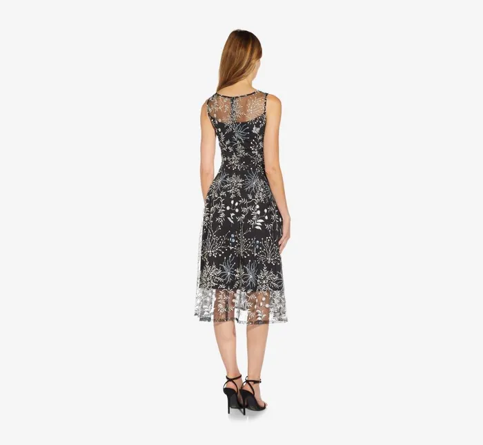 Midi Dresses Womens Adrianna Papell Embroidered Midi Length Sleeveless Knit Fit And Flare Dress In Blue Multi