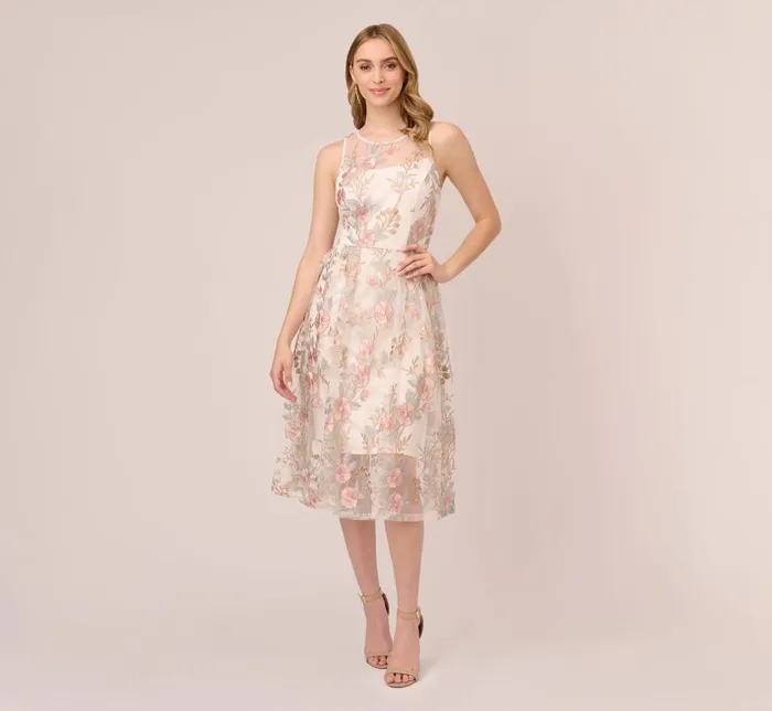 Midi Dresses Womens Adrianna Papell Floral Embroidered Flared Dress In Pink Multi Midi Dresses Womens Adrianna Papell Floral Embroidered Flared Dress In Pink Multi