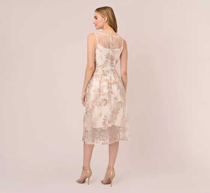 Midi Dresses Womens Adrianna Papell Floral Embroidered Flared Dress In Pink Multi