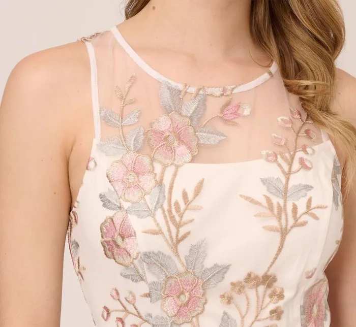 Midi Dresses Womens Adrianna Papell Floral Embroidered Flared Dress In Pink Multi
