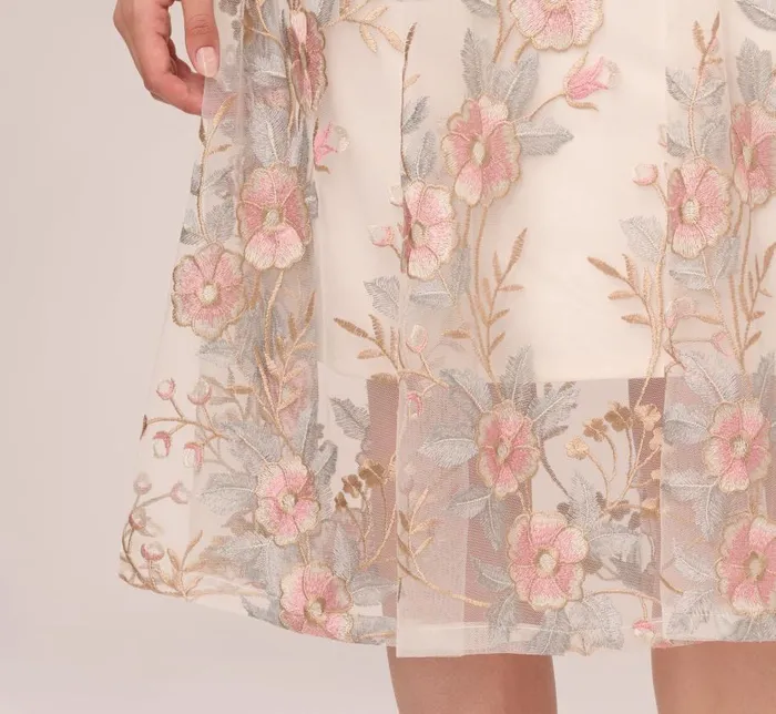 Midi Dresses Womens Adrianna Papell Floral Embroidered Flared Dress In Pink Multi