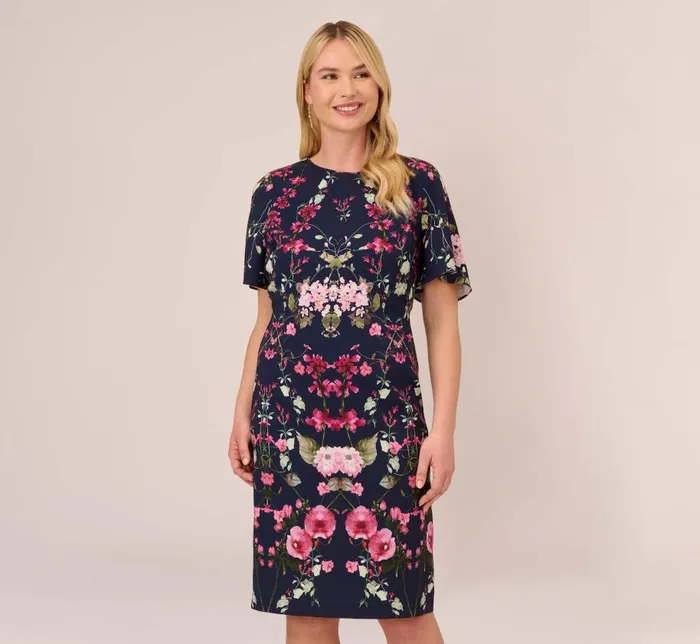 Midi Dresses Womens Adrianna Papell Plus Size FloralPrint Crepe MidiLength Sheath Dress In Navy Multi Midi Dresses Womens Adrianna Papell Plus Size FloralPrint Crepe MidiLength Sheath Dress In Navy Multi
