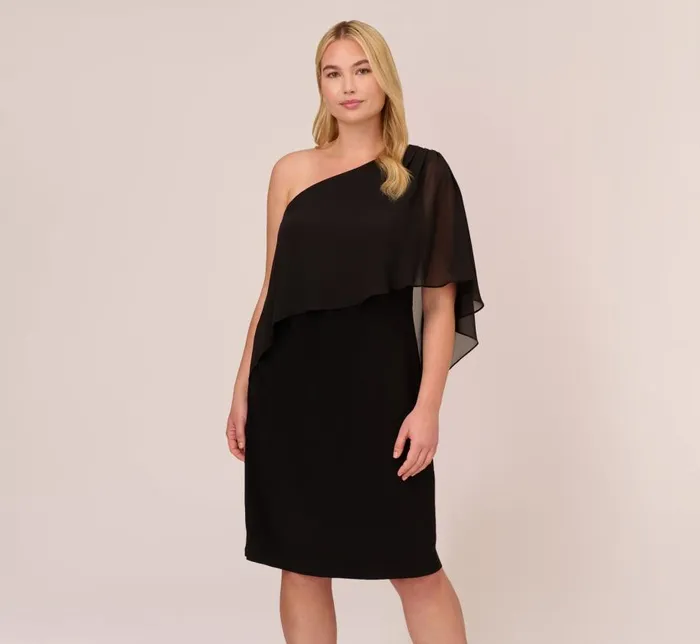 Midi Dresses Womens Adrianna Papell Plus Size One Shoulder Dress With Chiffon Cape In Black Midi Dresses Womens Adrianna Papell Plus Size One Shoulder Dress With Chiffon Cape In Black