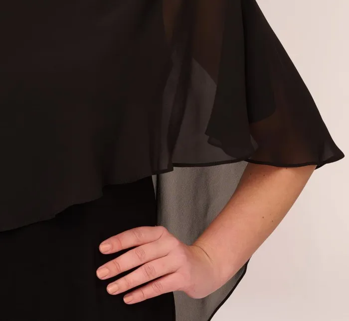 Midi Dresses Womens Adrianna Papell Plus Size One Shoulder Dress With Chiffon Cape In Black