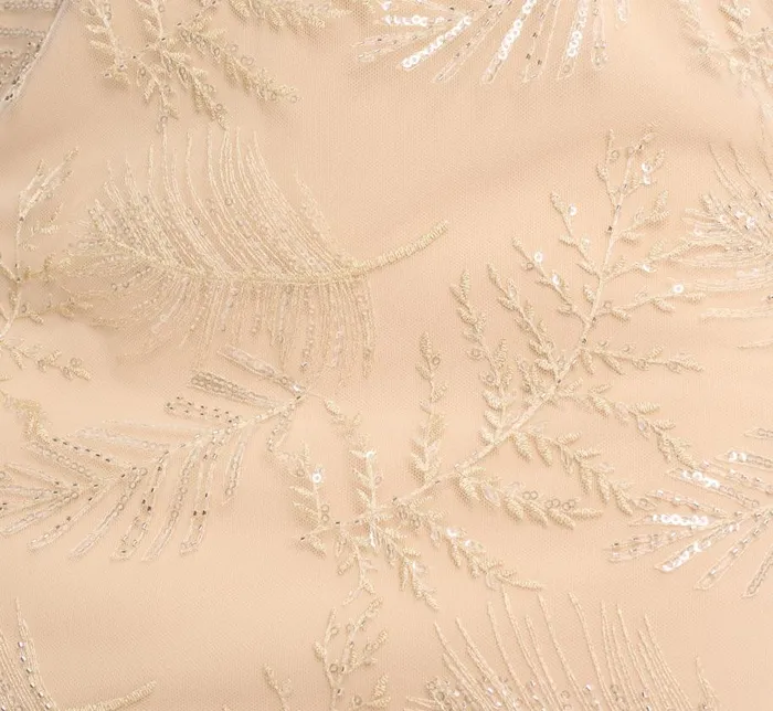 Midi Dresses Womens Adrianna Papell Sequined And Embroidered MidiLength Sheath Cocktail Dress With Feather Trim In Champagne