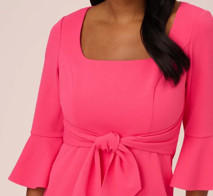 Midi Dresses Womens Adrianna Papell Stretch Knit Crepe TieFront MidiLength Sheath Dress In Camellia