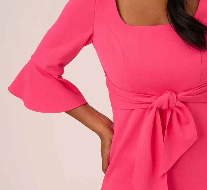 Midi Dresses Womens Adrianna Papell Stretch Knit Crepe TieFront MidiLength Sheath Dress In Camellia