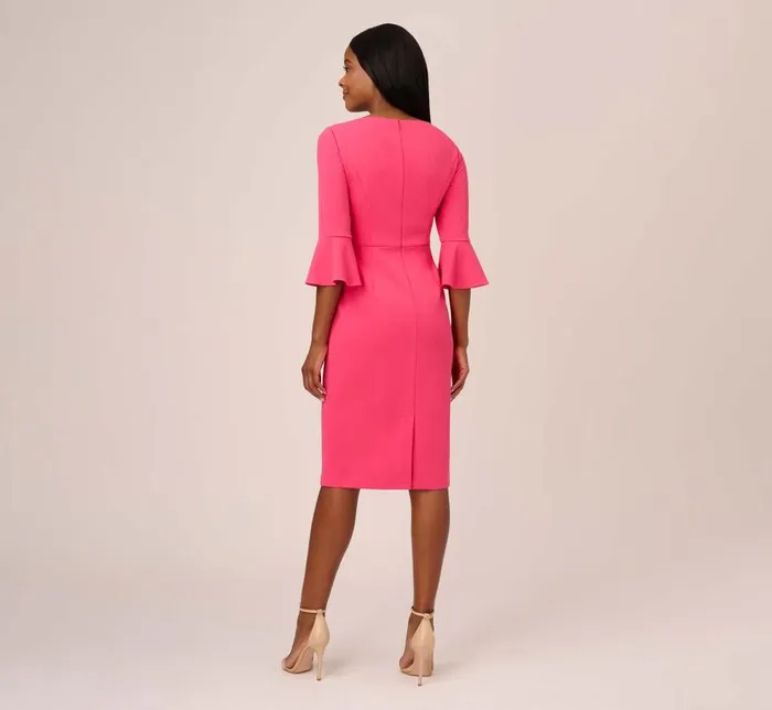 Midi Dresses Womens Adrianna Papell Stretch Knit Crepe TieFront MidiLength Sheath Dress In Camellia