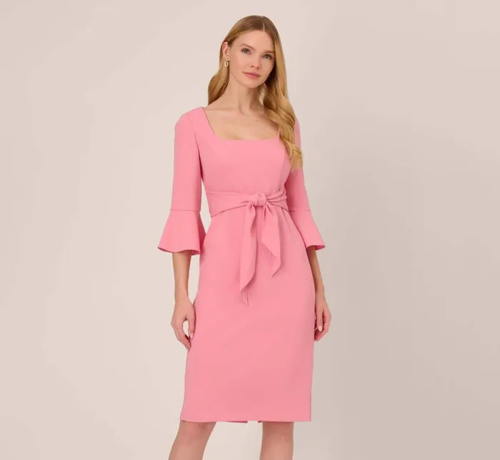 Midi Dresses Womens Adrianna Papell Stretch Knit Crepe TieFront MidiLength Sheath Dress In Faded Rose Midi Dresses Womens Adrianna Papell Stretch Knit Crepe TieFront MidiLength Sheath Dress In Faded Rose