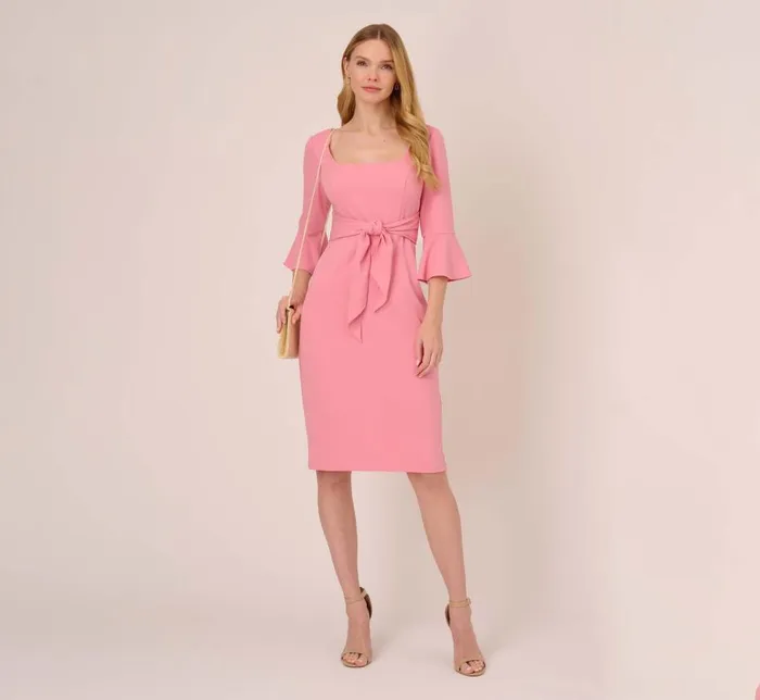 Midi Dresses Womens Adrianna Papell Stretch Knit Crepe TieFront MidiLength Sheath Dress In Faded Rose