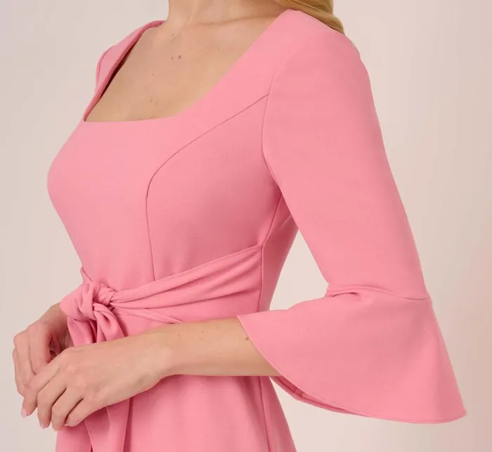 Midi Dresses Womens Adrianna Papell Stretch Knit Crepe TieFront MidiLength Sheath Dress In Faded Rose