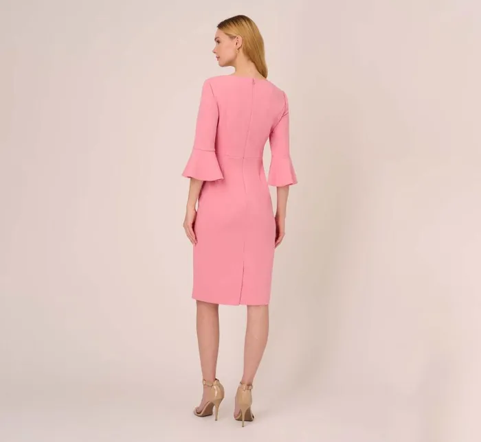 Midi Dresses Womens Adrianna Papell Stretch Knit Crepe TieFront MidiLength Sheath Dress In Faded Rose