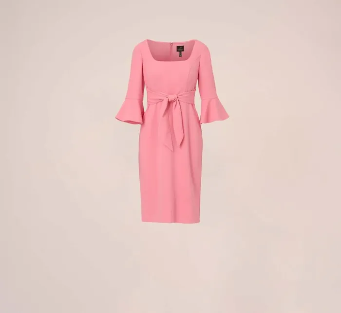 Midi Dresses Womens Adrianna Papell Stretch Knit Crepe TieFront MidiLength Sheath Dress In Faded Rose