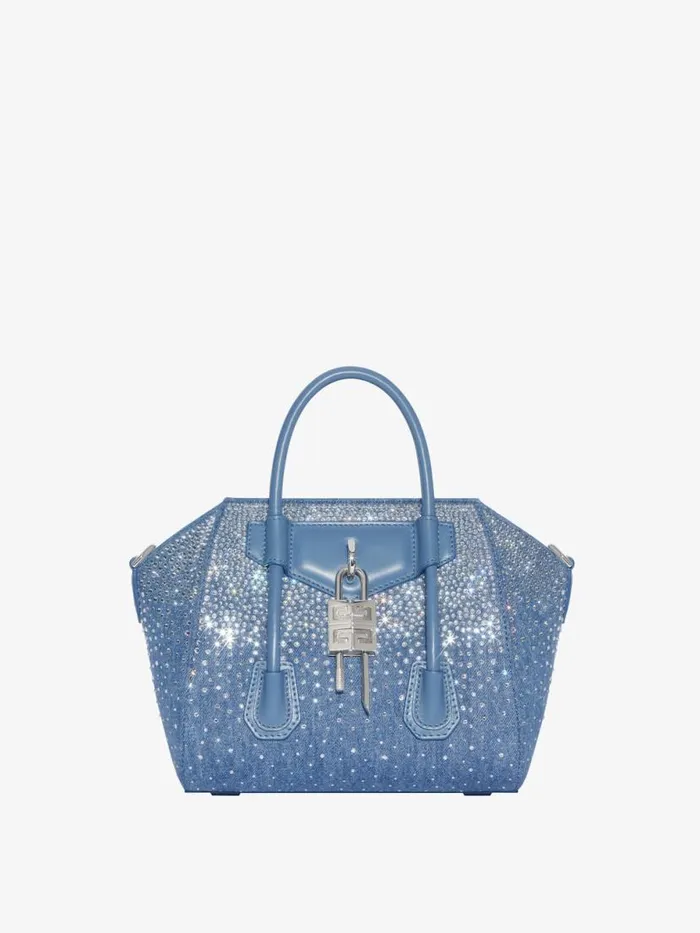Mini Antigona Lock Bag In Denim With Strass Medium Blue Women Givenchy Crossbody Bags Mini Antigona Lock Bag In Denim With Strass Medium Blue Women Givenchy Crossbody Bags