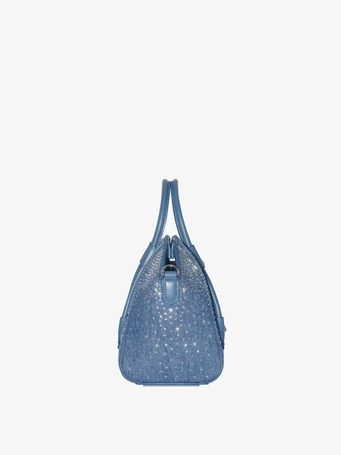 Mini Antigona Lock Bag In Denim With Strass Medium Blue Women Givenchy Crossbody Bags