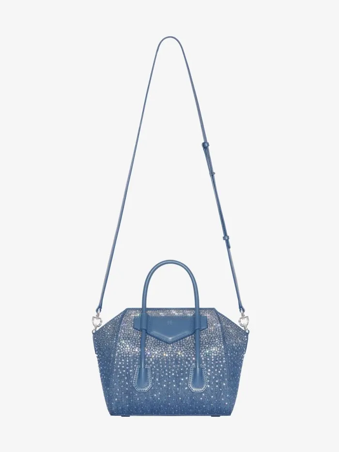 Mini Antigona Lock Bag In Denim With Strass Medium Blue Women Givenchy Crossbody Bags