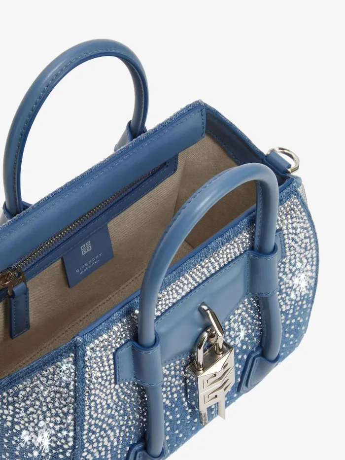 Mini Antigona Lock Bag In Denim With Strass Medium Blue Women Givenchy Crossbody Bags