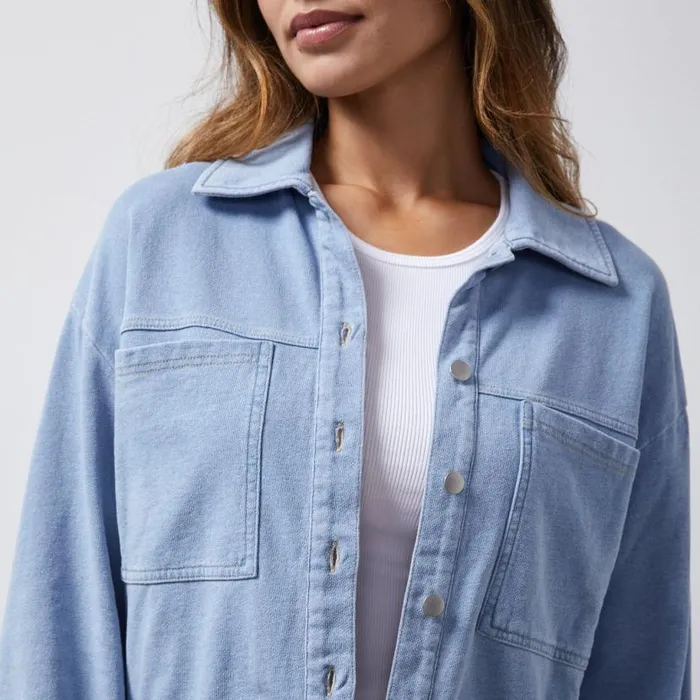 MONROW Jackets Indigo French Terry Denim Jacket 8211 Women MONROW Jackets Indigo French Terry Denim Jacket 8211 Women