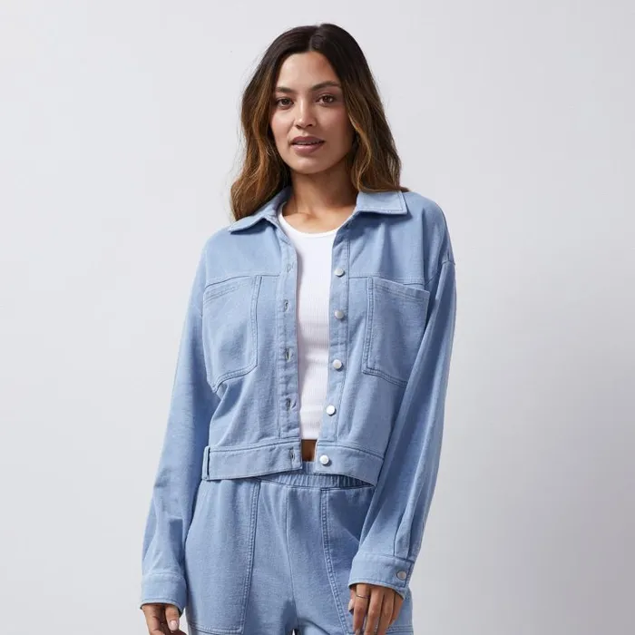 MONROW Jackets Indigo French Terry Denim Jacket 8211 Women MONROW Jackets Indigo French Terry Denim Jacket 8211 Women