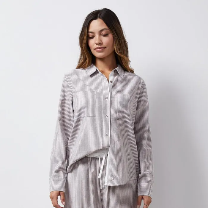 MONROW Long Sleeve Stripe Poplin Relaxed Shirt 8211 Women MONROW Long Sleeve Stripe Poplin Relaxed Shirt 8211 Women