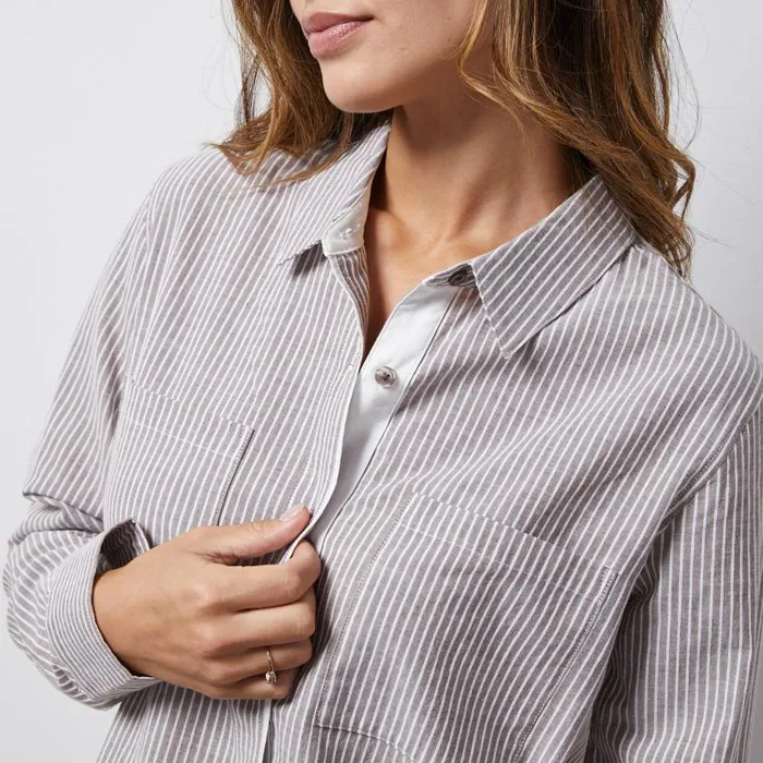MONROW Long Sleeve Stripe Poplin Relaxed Shirt 8211 Women MONROW Long Sleeve Stripe Poplin Relaxed Shirt 8211 Women