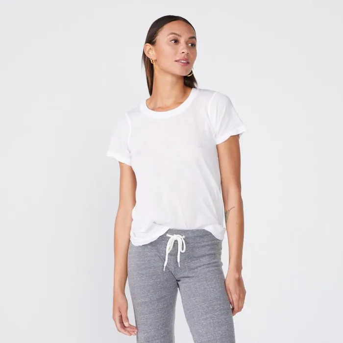 MONROW Tees Tissue Fitted Crew Neck Tee 8211 White Color 8211 Women MONROW Tees Tissue Fitted Crew Neck Tee 8211 White Color 8211 Women