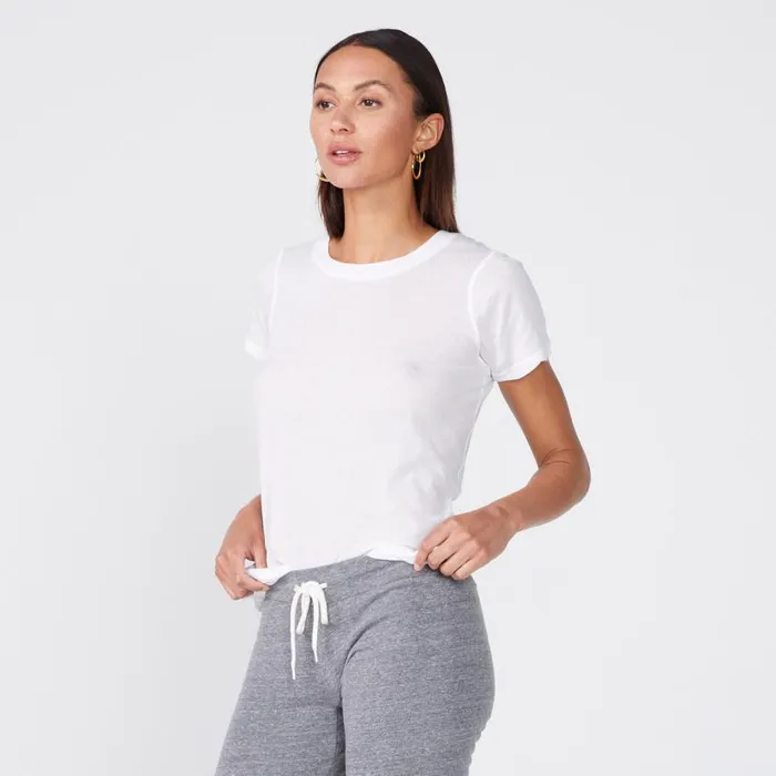 MONROW Tees Tissue Fitted Crew Neck Tee 8211 White Color 8211 Women MONROW Tees Tissue Fitted Crew Neck Tee 8211 White Color 8211 Women