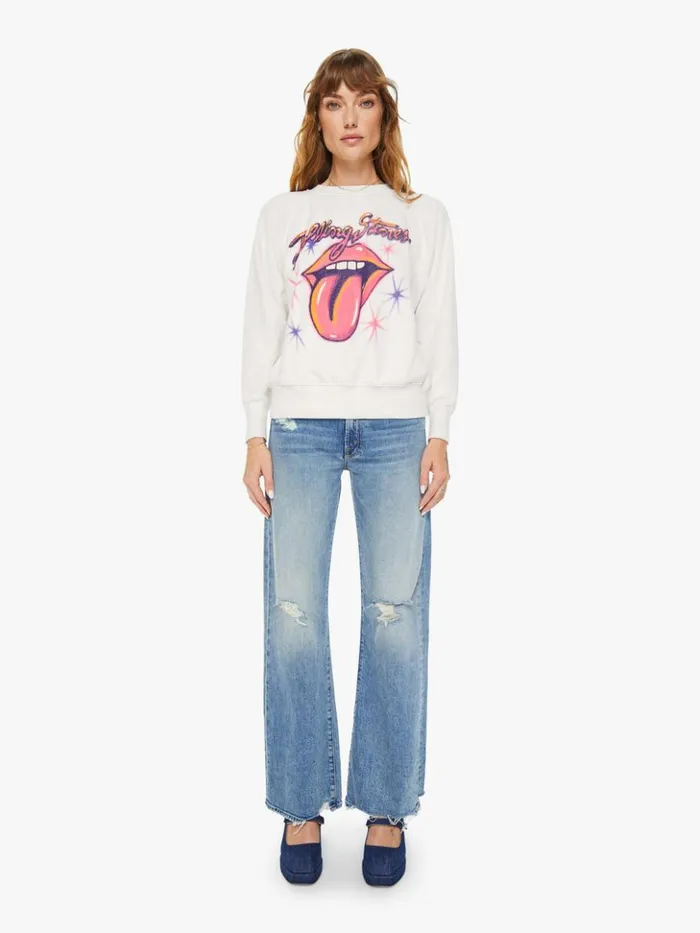 Mother Denim Rolling Stones Airbrush Shrunken Sweatshirt Vintage White 8211 Women