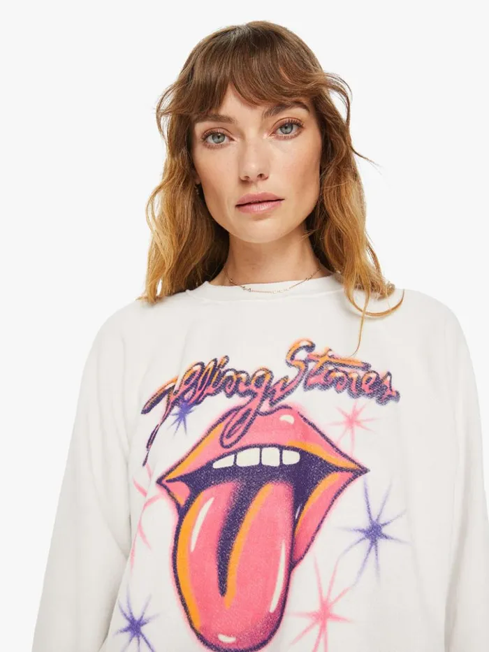 Mother Denim Rolling Stones Airbrush Shrunken Sweatshirt Vintage White 8211 Women