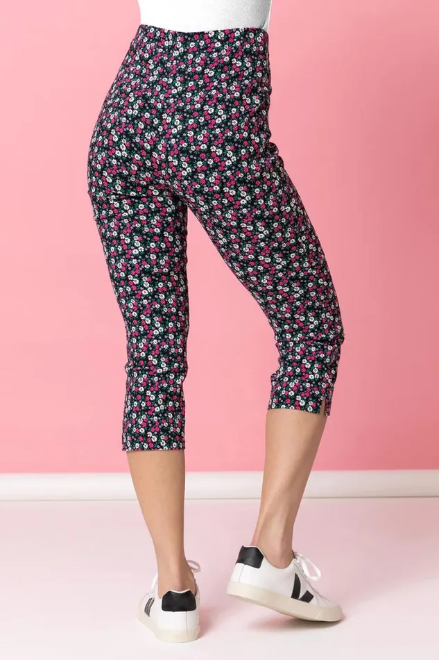 Multi Ditsy Floral Cropped Stretch Trouser Women Roman Trousers
