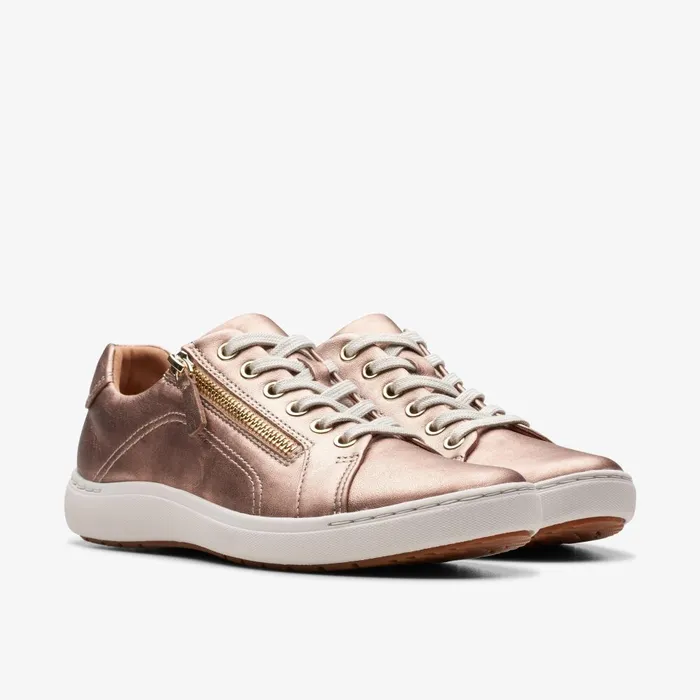 Nalle Lace Rose Gold Leather Women Clarks Sneakers