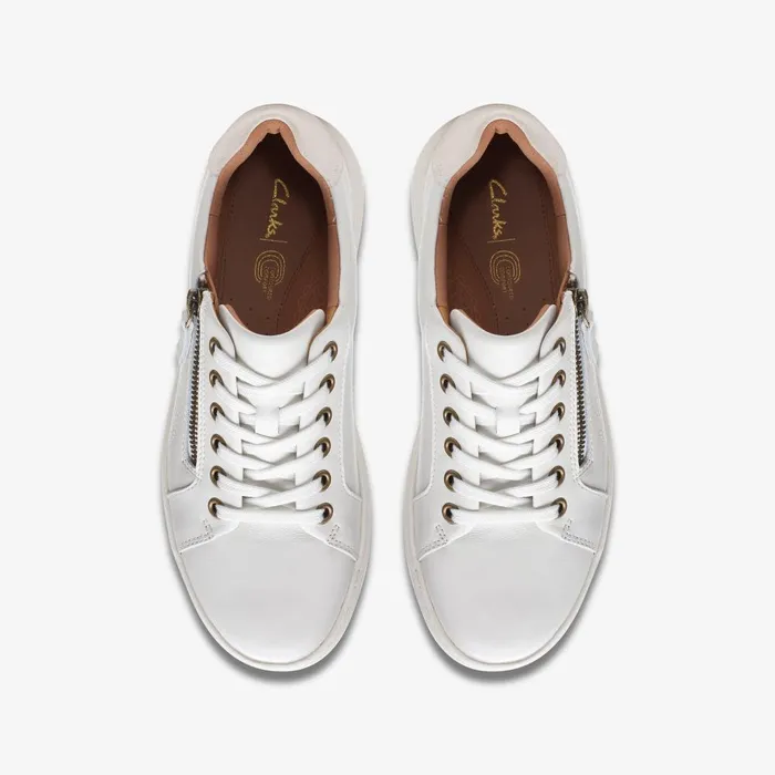 Nalle Lace White Leather Women Clarks Sneakers