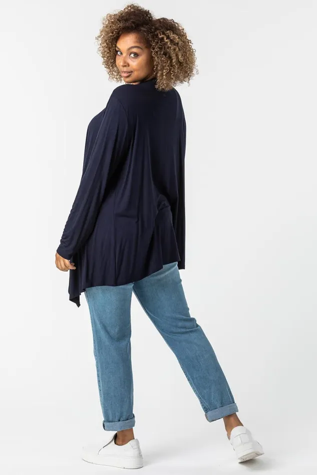 Navy Curve Waterfall Front Jersey Cardigan Women Roman Knitwear
