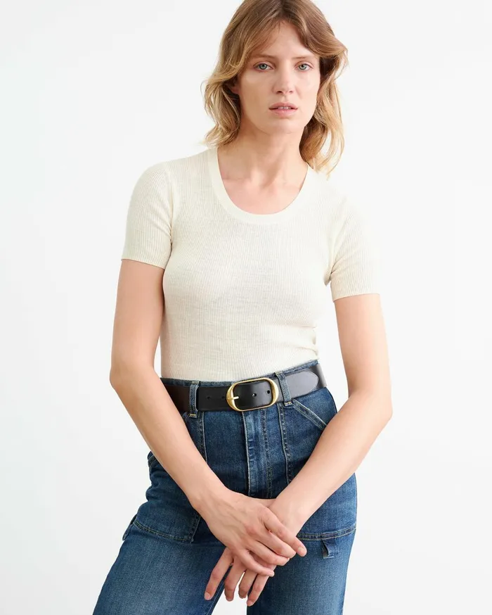Nili Lotan ARACELI SILK KNIT TEE Black Women Tops