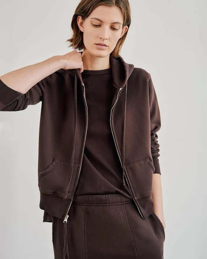 Nili Lotan CALLIE ZIP UP HOODIE Cocoa Women Knits and Sweaters