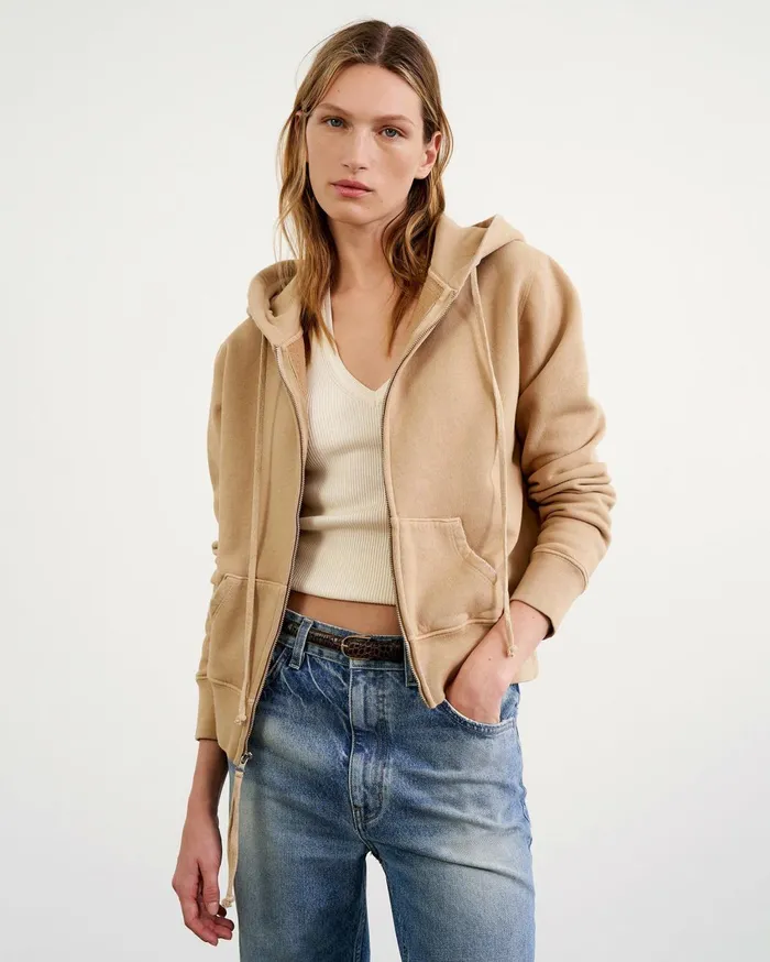 Nili Lotan CALLIE ZIP UP HOODIE Cocoa Women Knits and Sweaters