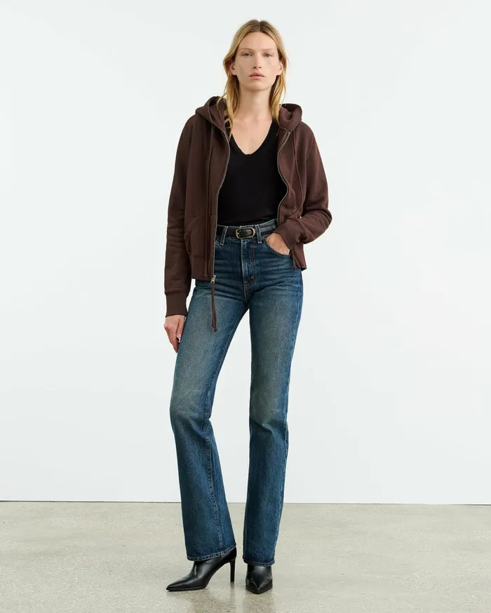 Nili Lotan CALLIE ZIP UP HOODIE Cocoa Women Knits and Sweaters