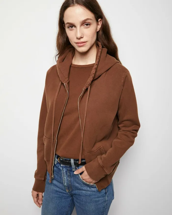 Nili Lotan CALLIE ZIP UP HOODIE Cocoa Women Knits and Sweaters