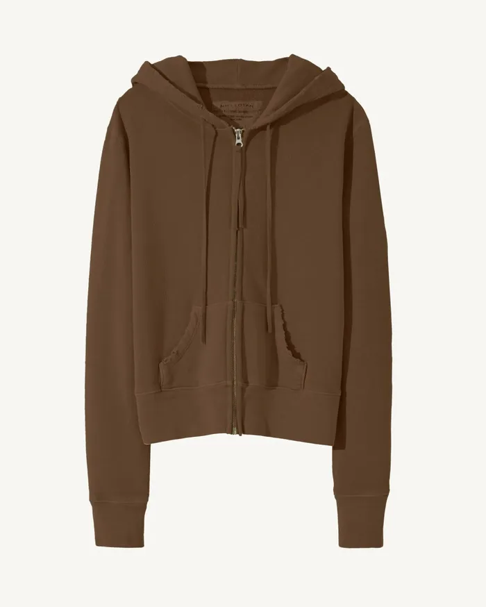 Nili Lotan CALLIE ZIP UP HOODIE Cocoa Women Knits and Sweaters