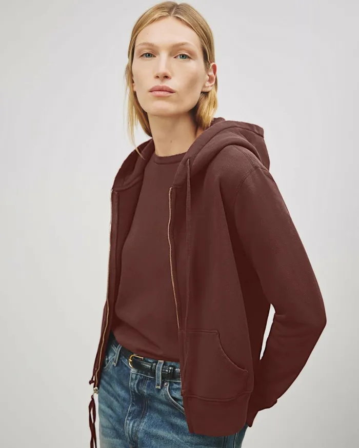Nili Lotan CALLIE ZIP UP HOODIE Cocoa Women Knits and Sweaters