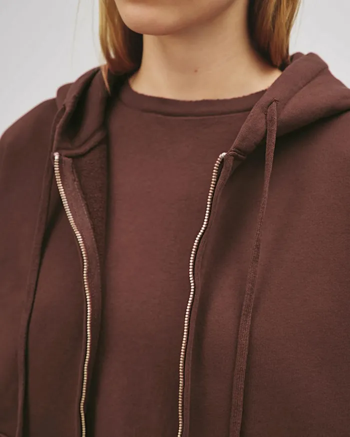 Nili Lotan CALLIE ZIP UP HOODIE Cocoa Women Knits and Sweaters