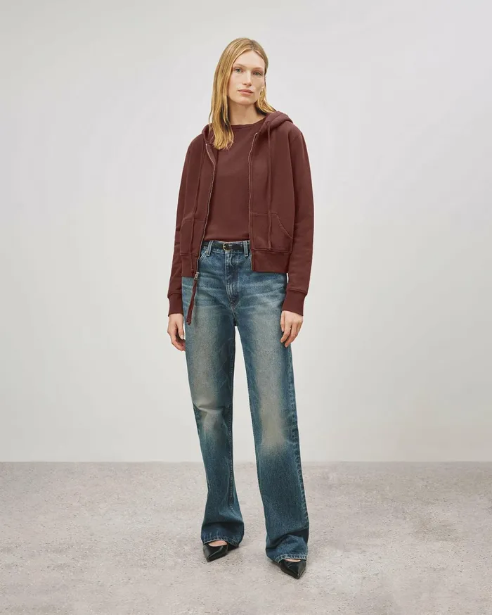 Nili Lotan CALLIE ZIP UP HOODIE Cocoa Women Knits and Sweaters