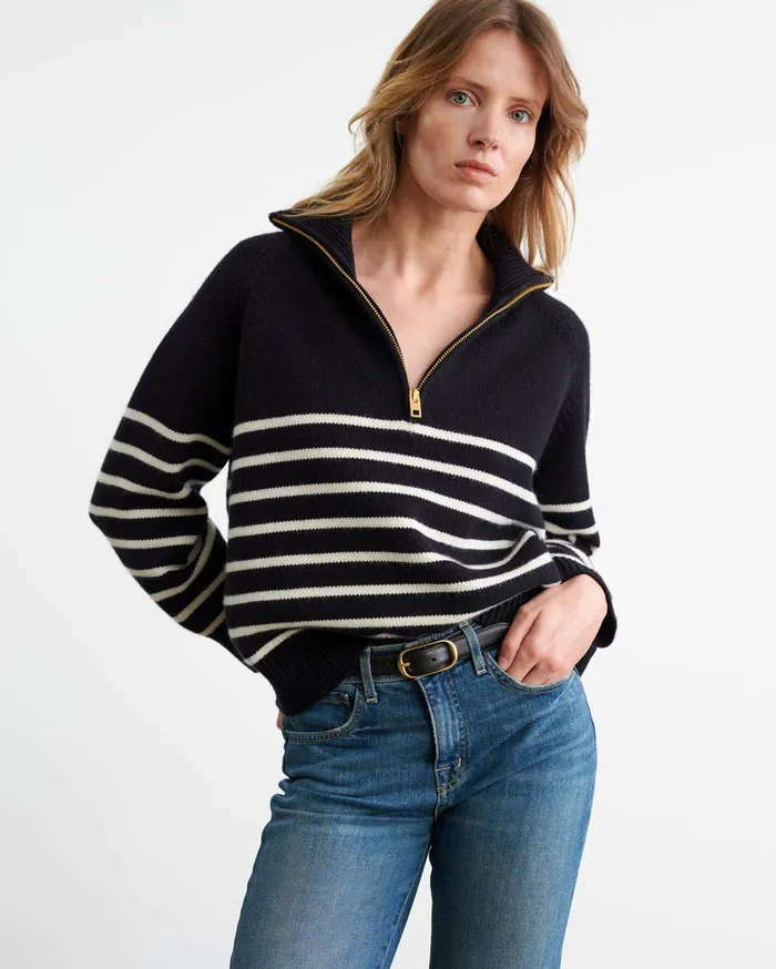 Nili Lotan GANZE SWEATER Ivorydark Navy Stripe Women Knits and Sweaters