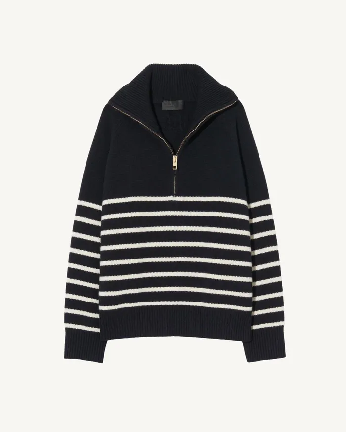 Nili Lotan GANZE SWEATER Ivorydark Navy Stripe Women Knits and Sweaters