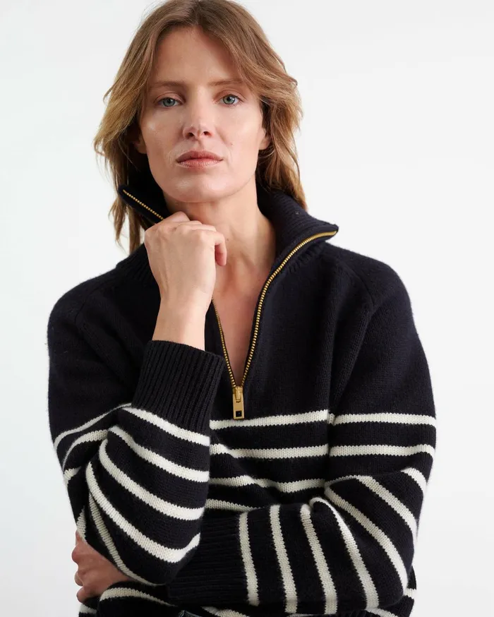 Nili Lotan GANZE SWEATER Ivorydark Navy Stripe Women Knits and Sweaters