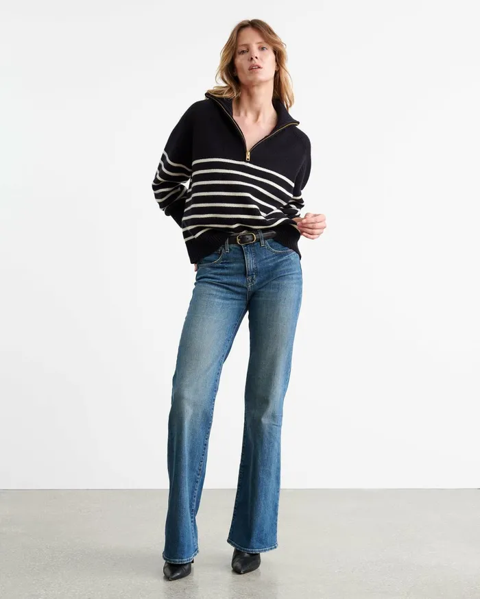 Nili Lotan GANZE SWEATER Ivorydark Navy Stripe Women Knits and Sweaters