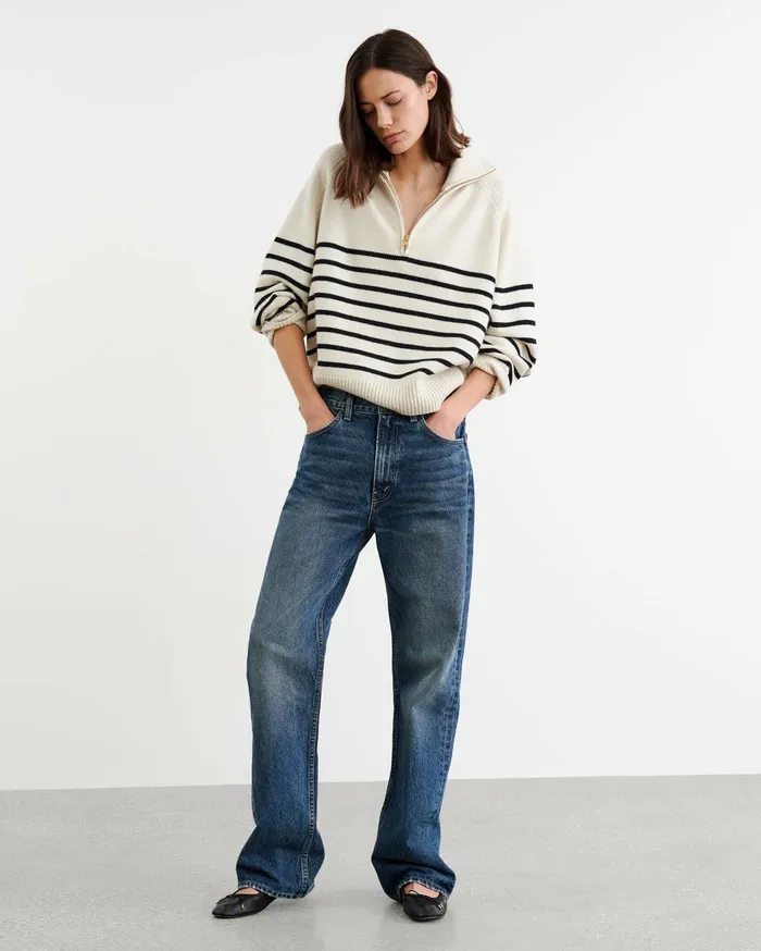 Nili Lotan GANZE SWEATER Ivorydark Navy Stripe Women Knits and Sweaters